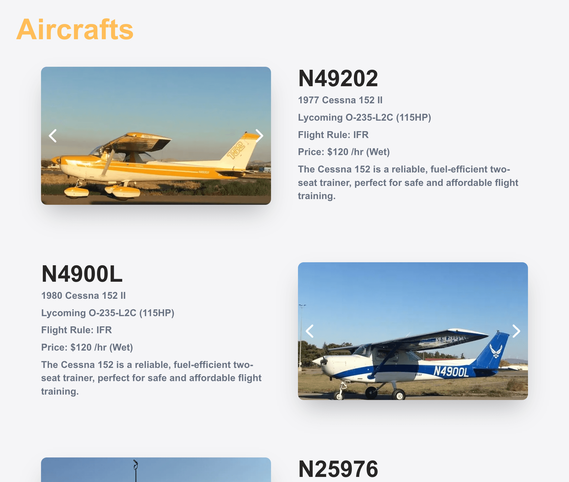 Aircraft Rental Page